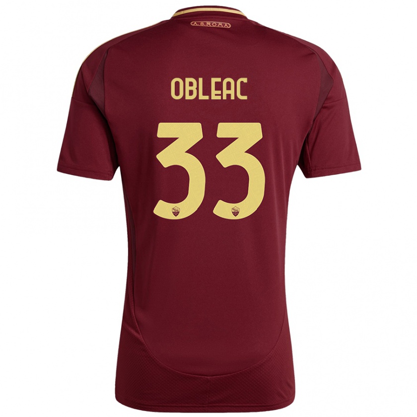 Kandiny Gyermek Matteo Obleac #33 Vörös Barna Arany Hazai Jersey 2024/25 Mez Póló Ing