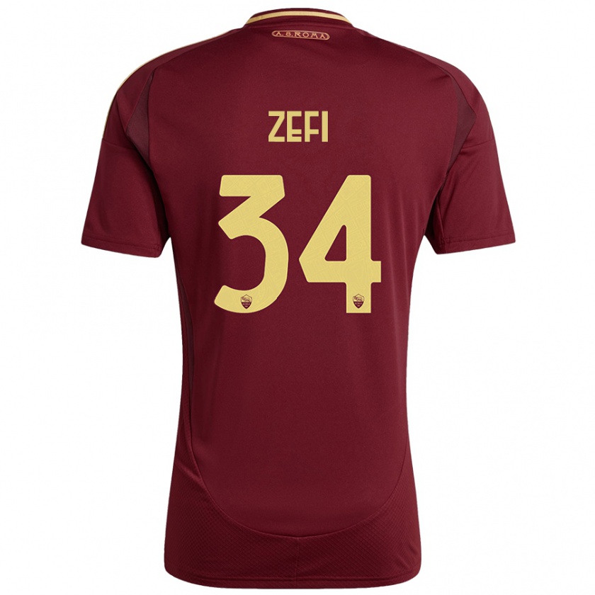 Kandiny Gyermek Kevin Zefi #34 Vörös Barna Arany Hazai Jersey 2024/25 Mez Póló Ing