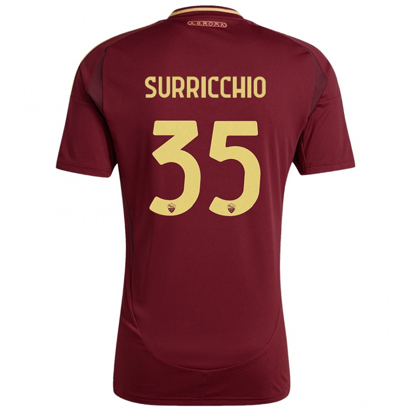 Kandiny Gyermek Jacopo Surricchio #35 Vörös Barna Arany Hazai Jersey 2024/25 Mez Póló Ing