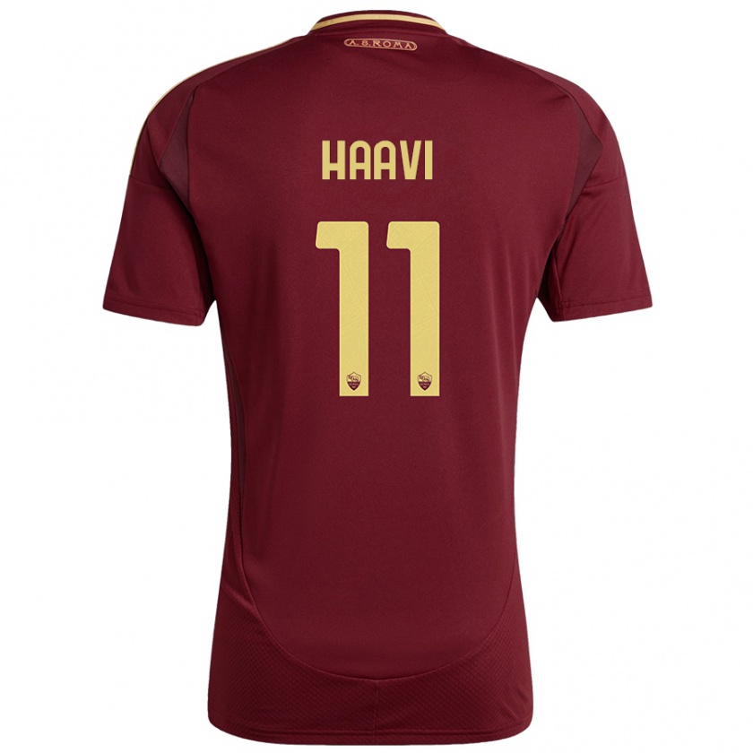 Kandiny Gyermek Emilie Haavi #11 Vörös Barna Arany Hazai Jersey 2024/25 Mez Póló Ing