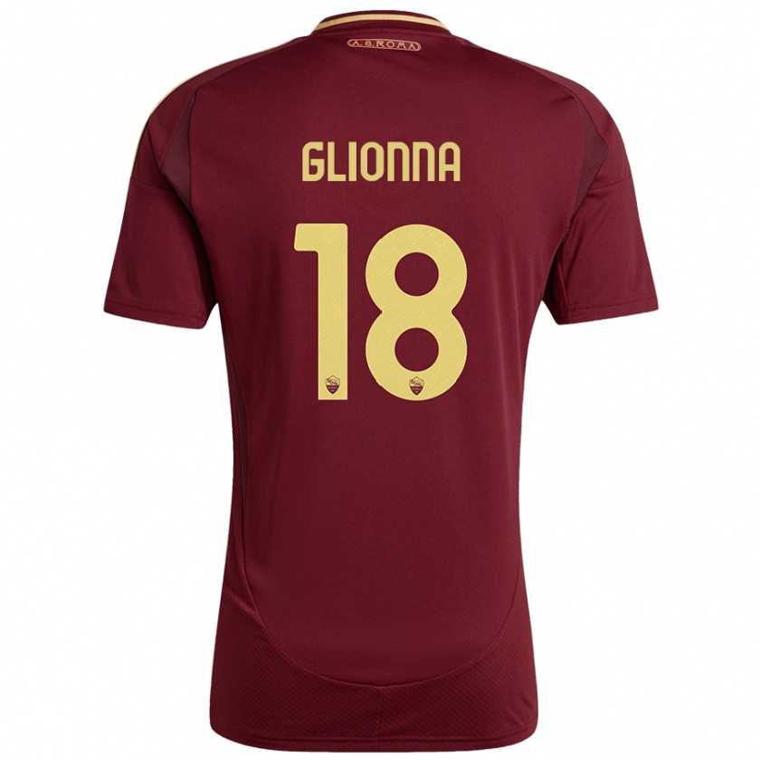 Kandiny Gyermek Benedetta Glionna #18 Vörös Barna Arany Hazai Jersey 2024/25 Mez Póló Ing