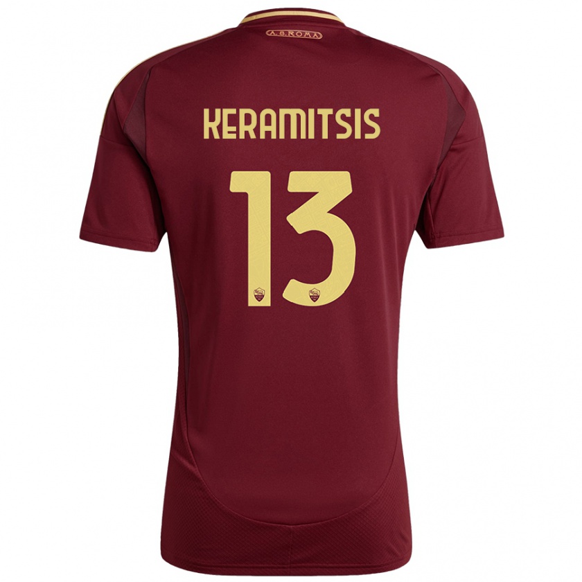 Kandiny Gyermek Dimitrios Keramitsis #13 Vörös Barna Arany Hazai Jersey 2024/25 Mez Póló Ing