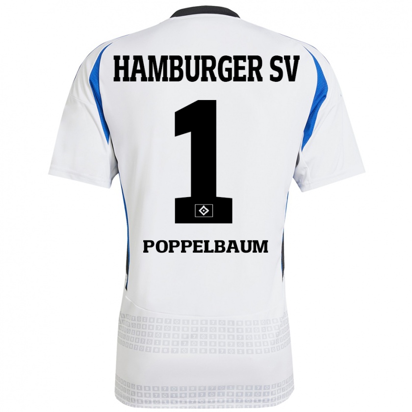 Kandiny Gyermek Colin Poppelbaum #1 Fehér Kék Hazai Jersey 2024/25 Mez Póló Ing