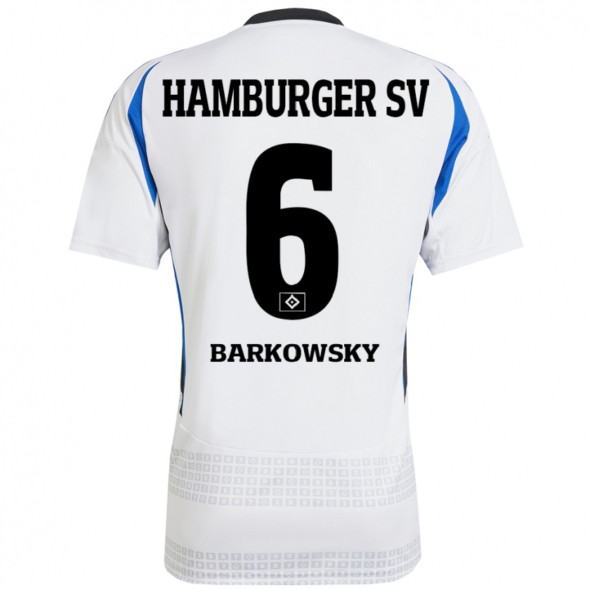 Kandiny Gyermek Finn Barkowsky #6 Fehér Kék Hazai Jersey 2024/25 Mez Póló Ing