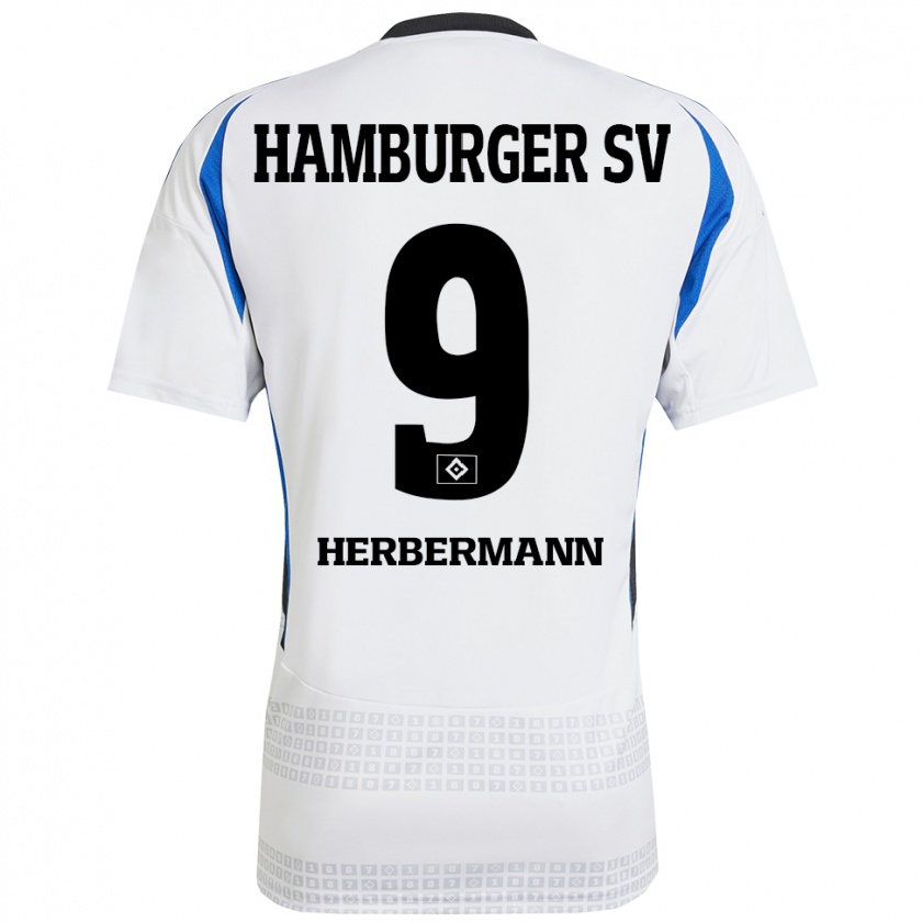 Kandiny Gyermek Kevin Herbermann #9 Fehér Kék Hazai Jersey 2024/25 Mez Póló Ing