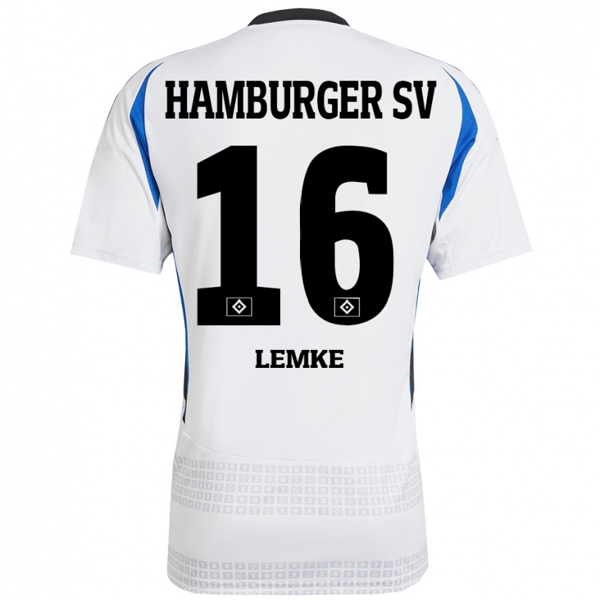 Kandiny Gyermek Louis Lemke #16 Fehér Kék Hazai Jersey 2024/25 Mez Póló Ing