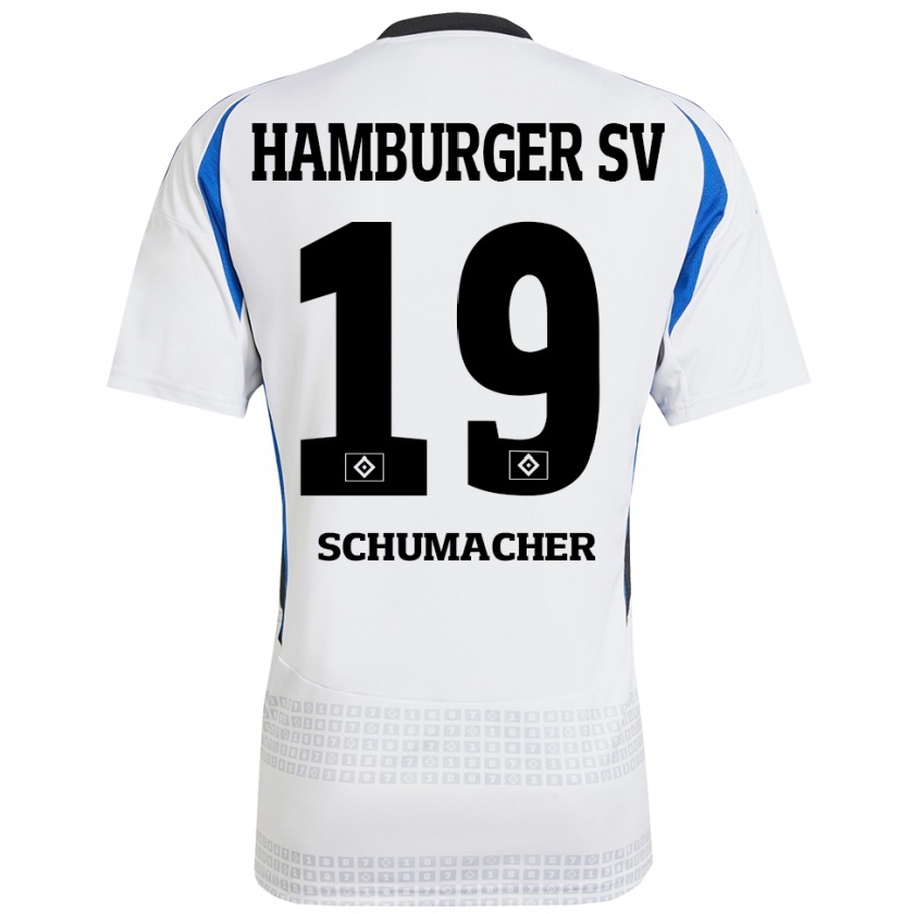 Kandiny Gyermek Lukas Schumacher #19 Fehér Kék Hazai Jersey 2024/25 Mez Póló Ing