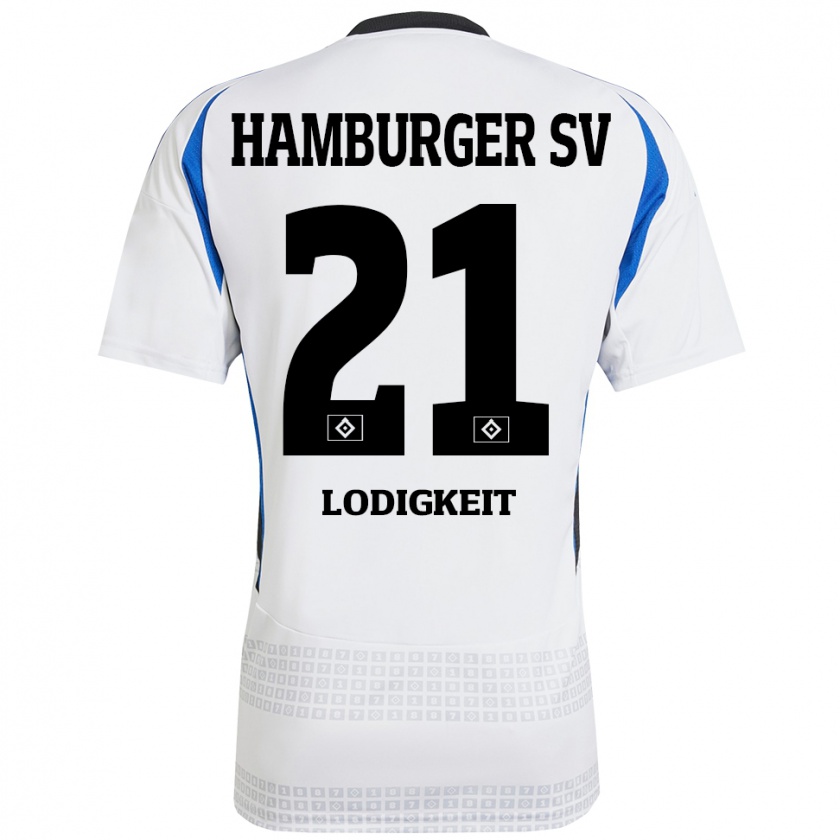 Kandiny Gyermek Luis Lodigkeit #21 Fehér Kék Hazai Jersey 2024/25 Mez Póló Ing