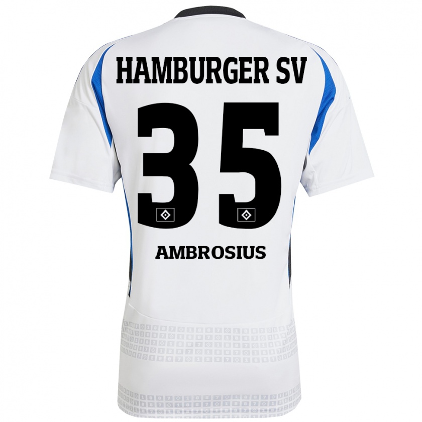 Kandiny Gyermek Stephan Ambrosius #35 Fehér Kék Hazai Jersey 2024/25 Mez Póló Ing