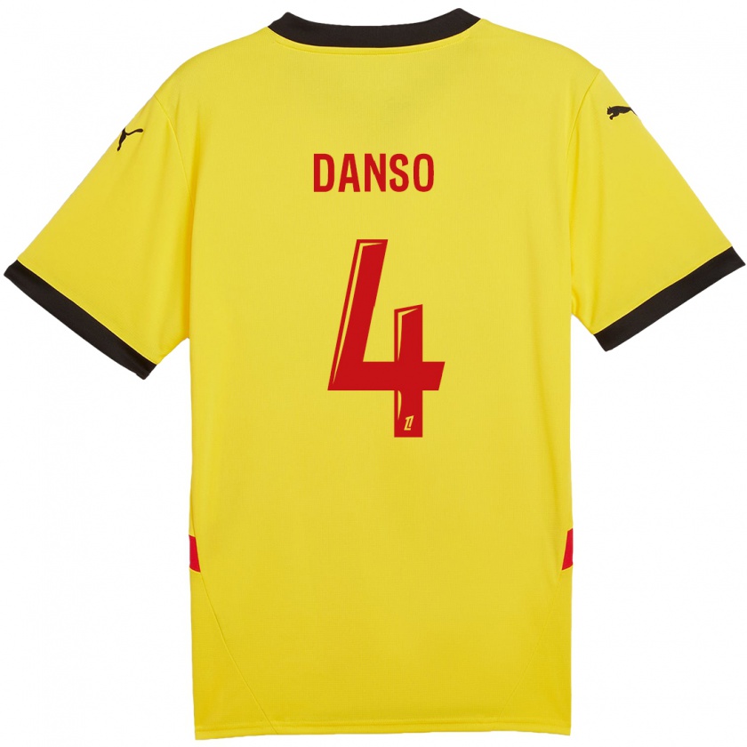 Kandiny Gyermek Kevin Danso #4 Sárga Piros Hazai Jersey 2024/25 Mez Póló Ing