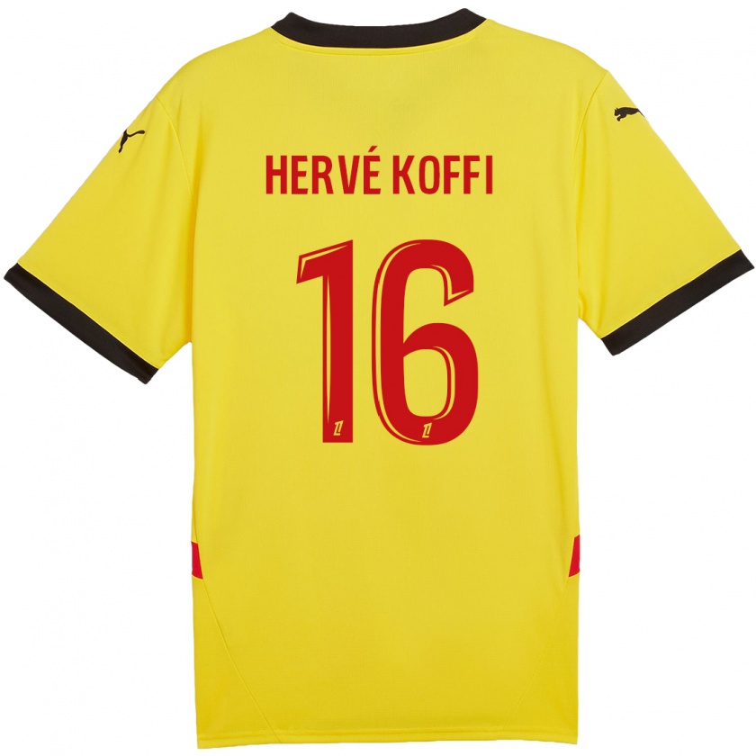 Kandiny Gyermek Hervé Koffi #16 Sárga Piros Hazai Jersey 2024/25 Mez Póló Ing