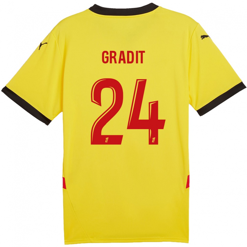 Kandiny Gyermek Jonathan Gradit #24 Sárga Piros Hazai Jersey 2024/25 Mez Póló Ing