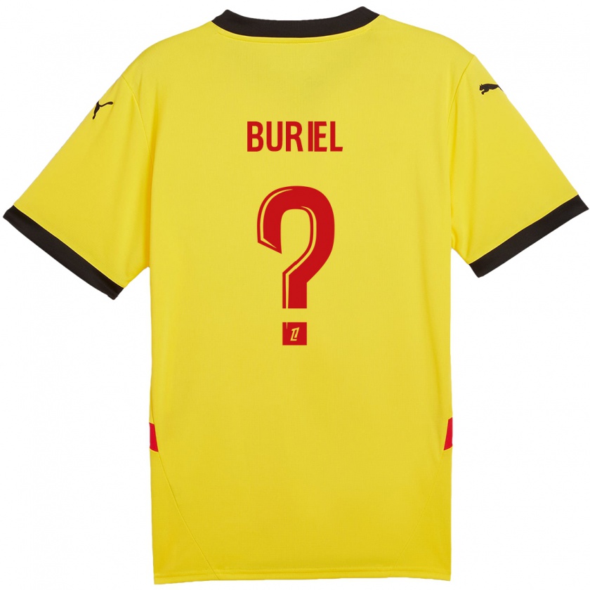 Kandiny Gyermek Noah Buriel #0 Sárga Piros Hazai Jersey 2024/25 Mez Póló Ing