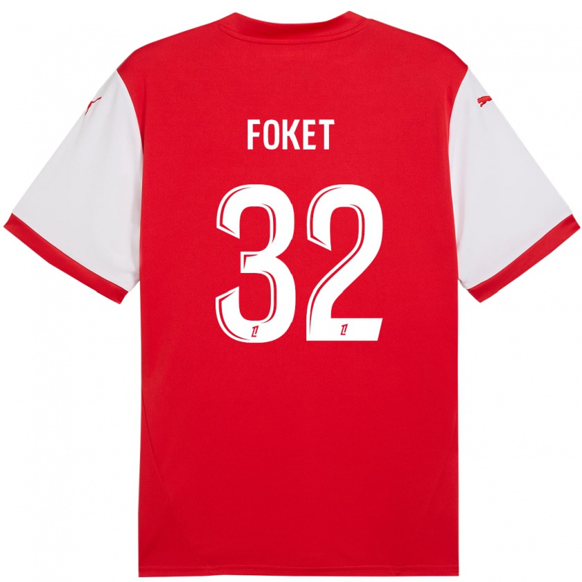 Kandiny Gyermek Thomas Foket #32 Piros Fehér Hazai Jersey 2024/25 Mez Póló Ing