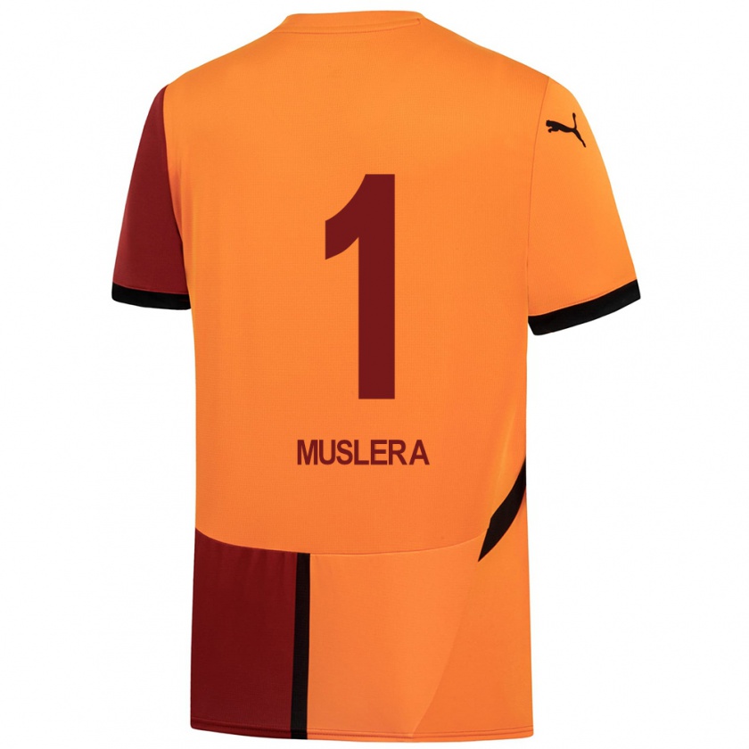 Kandiny Gyermek Fernando Muslera #1 Sárga Piros Hazai Jersey 2024/25 Mez Póló Ing