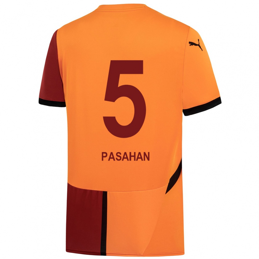 Kandiny Gyermek Eren Paşahan #5 Sárga Piros Hazai Jersey 2024/25 Mez Póló Ing