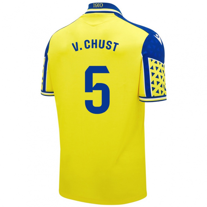 Kandiny Gyermek Víctor Chust #5 Sárga Kék Hazai Jersey 2024/25 Mez Póló Ing