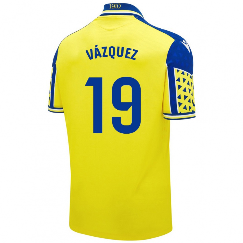 Kandiny Gyermek Borja Vázquez #19 Sárga Kék Hazai Jersey 2024/25 Mez Póló Ing