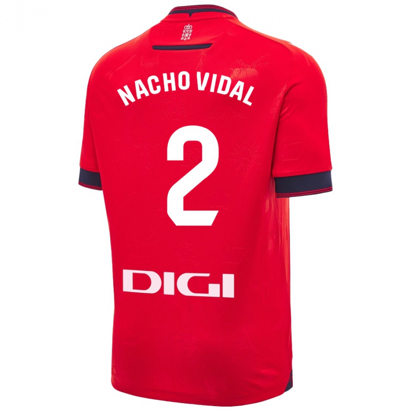 Kandiny Gyermek Nacho Vidal #2 Piros Fehér Hazai Jersey 2024/25 Mez Póló Ing