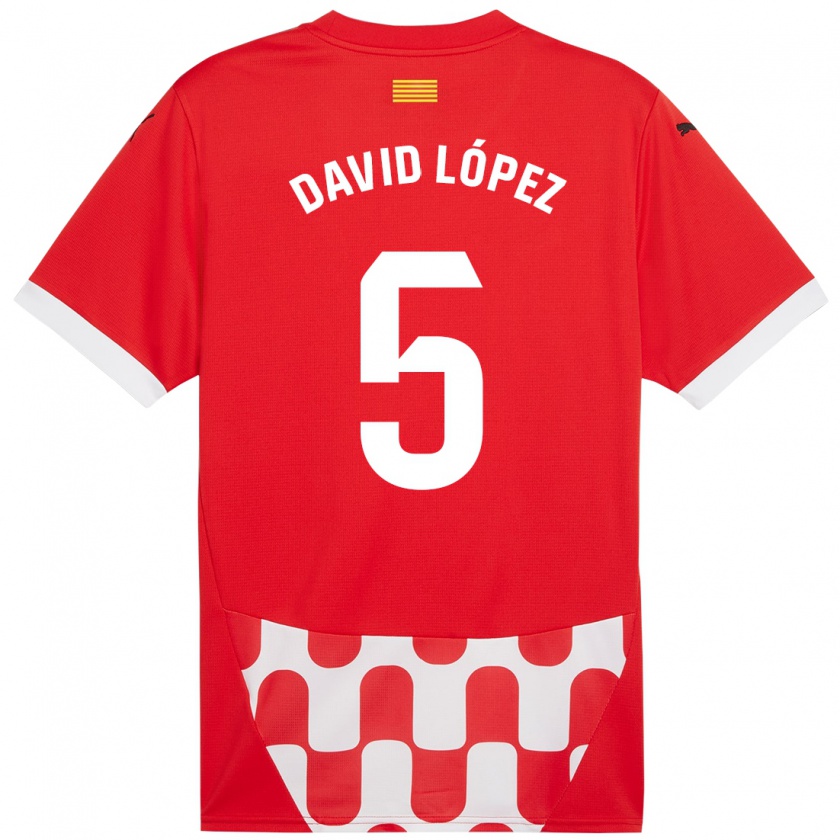 Kandiny Gyermek David López #5 Piros Fehér Hazai Jersey 2024/25 Mez Póló Ing