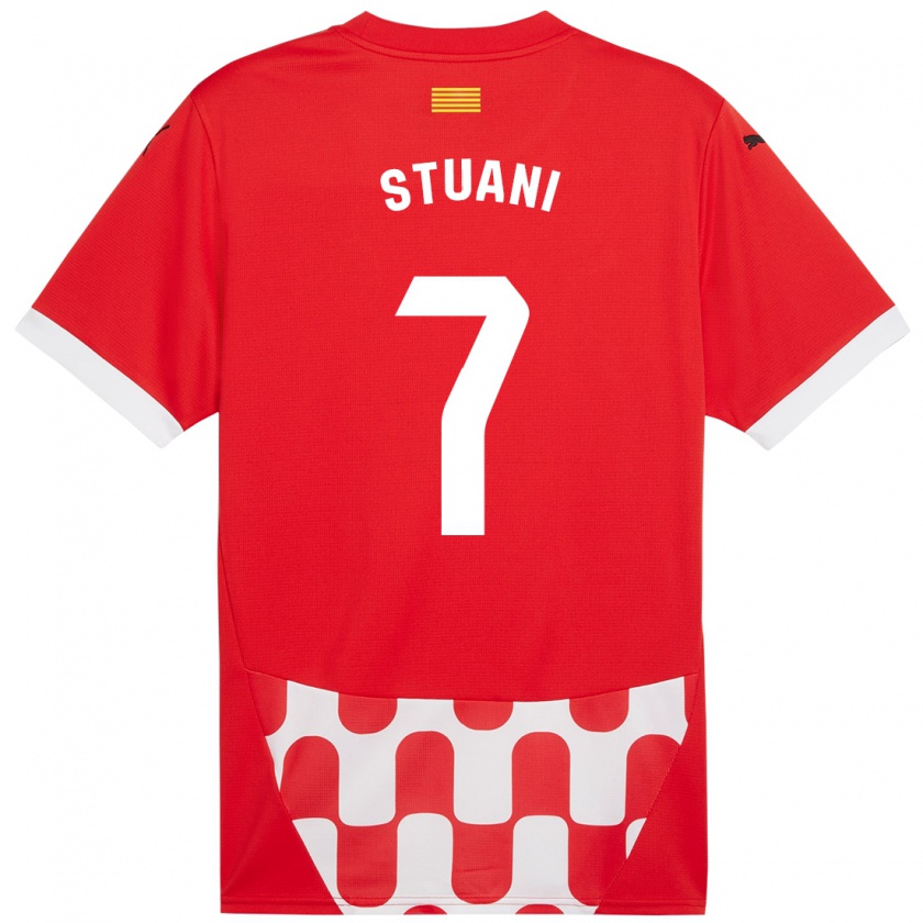 Kandiny Gyermek Cristhian Stuani #7 Piros Fehér Hazai Jersey 2024/25 Mez Póló Ing