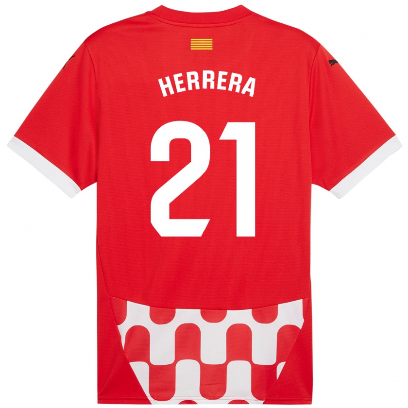 Kandiny Gyermek Yangel Herrera #21 Piros Fehér Hazai Jersey 2024/25 Mez Póló Ing