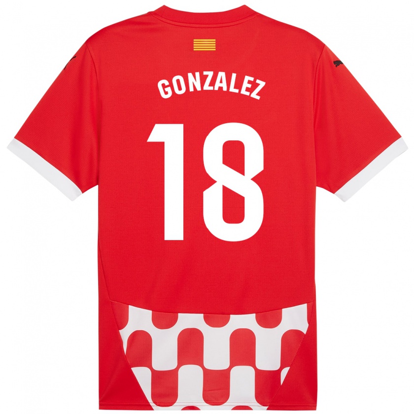 Kandiny Gyermek Gerard González #18 Piros Fehér Hazai Jersey 2024/25 Mez Póló Ing