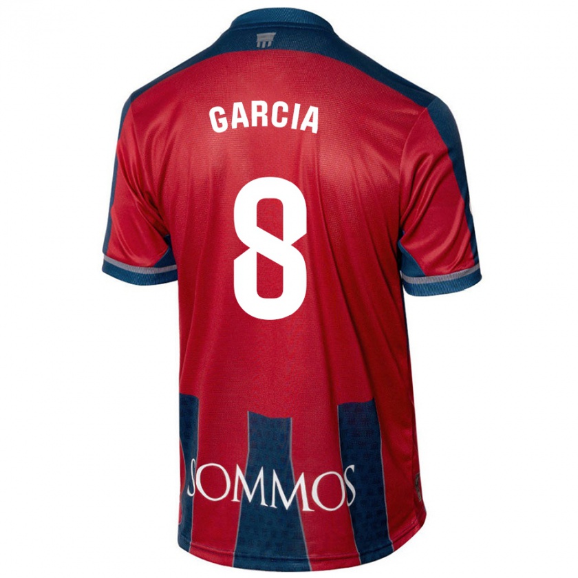 Kandiny Gyermek David García #8 Piros Kék Hazai Jersey 2024/25 Mez Póló Ing