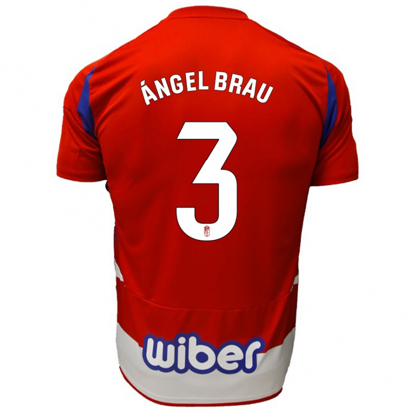 Kandiny Gyermek Miguel Ángel Brau #3 Piros Fehér Kék Hazai Jersey 2024/25 Mez Póló Ing