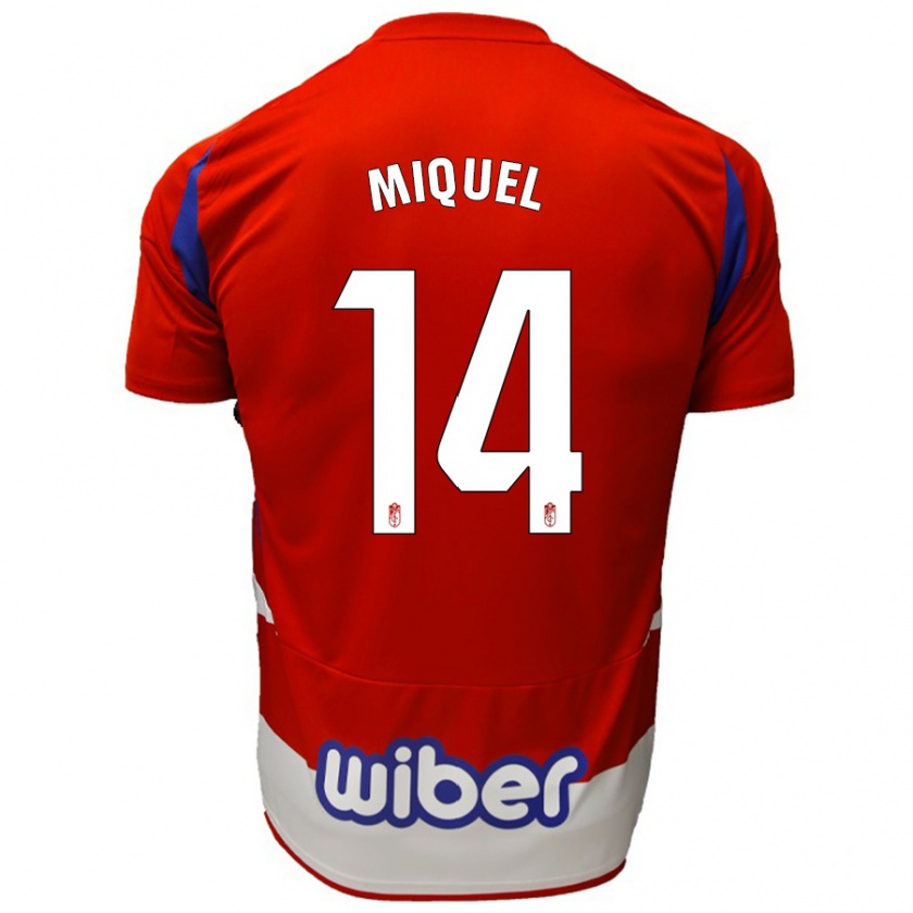 Kandiny Gyermek Ignasi Miquel #14 Piros Fehér Kék Hazai Jersey 2024/25 Mez Póló Ing