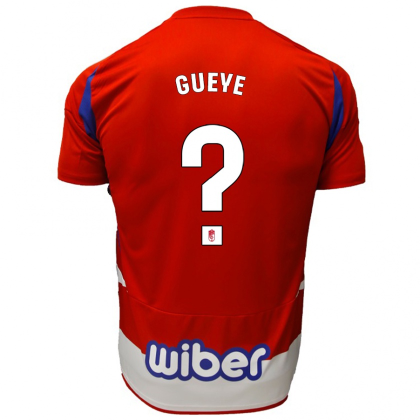 Kandiny Gyermek David Gueye #0 Piros Fehér Kék Hazai Jersey 2024/25 Mez Póló Ing