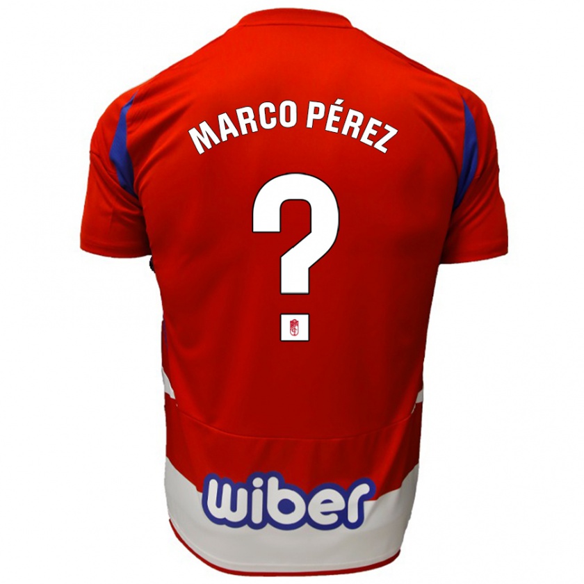 Kandiny Gyermek Marco Pérez #0 Piros Fehér Kék Hazai Jersey 2024/25 Mez Póló Ing