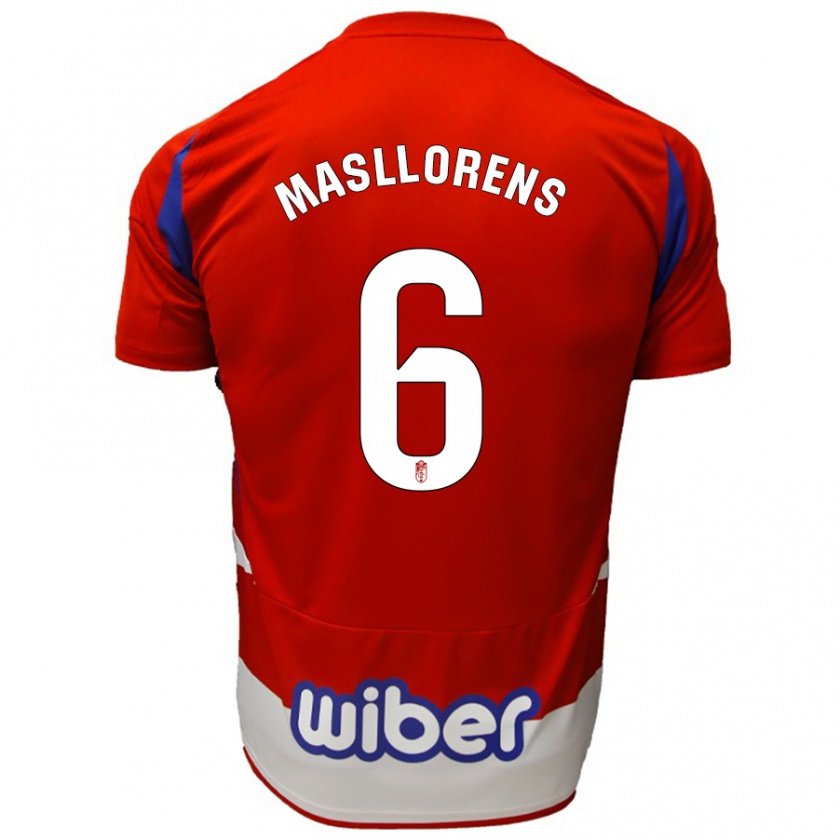 Kandiny Gyermek José Masllorens #6 Piros Fehér Kék Hazai Jersey 2024/25 Mez Póló Ing