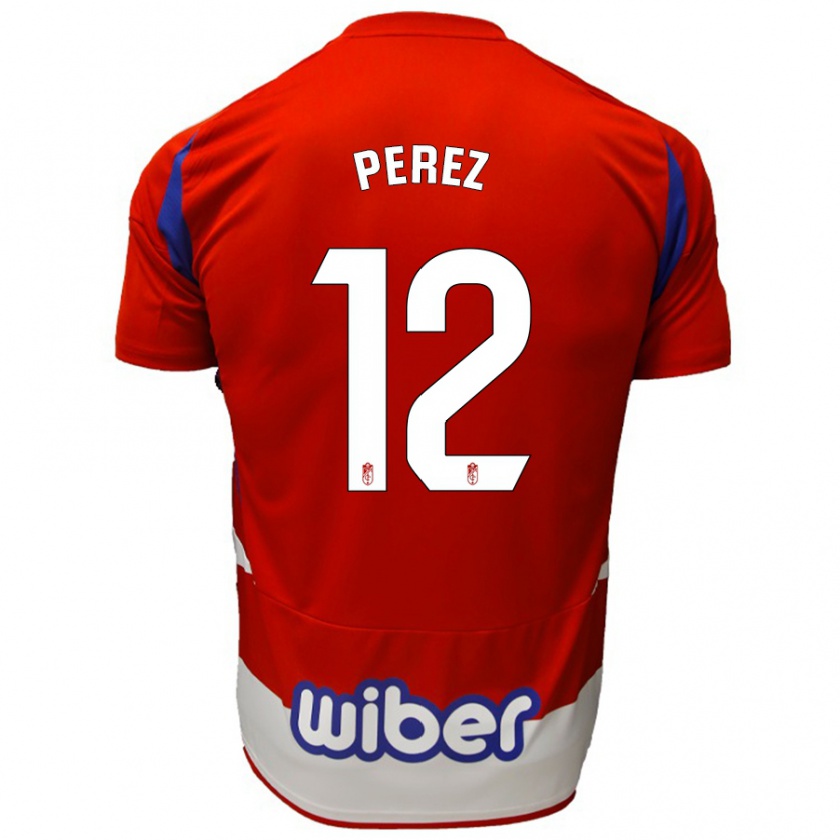 Kandiny Gyermek Alba Pérez #12 Piros Fehér Kék Hazai Jersey 2024/25 Mez Póló Ing