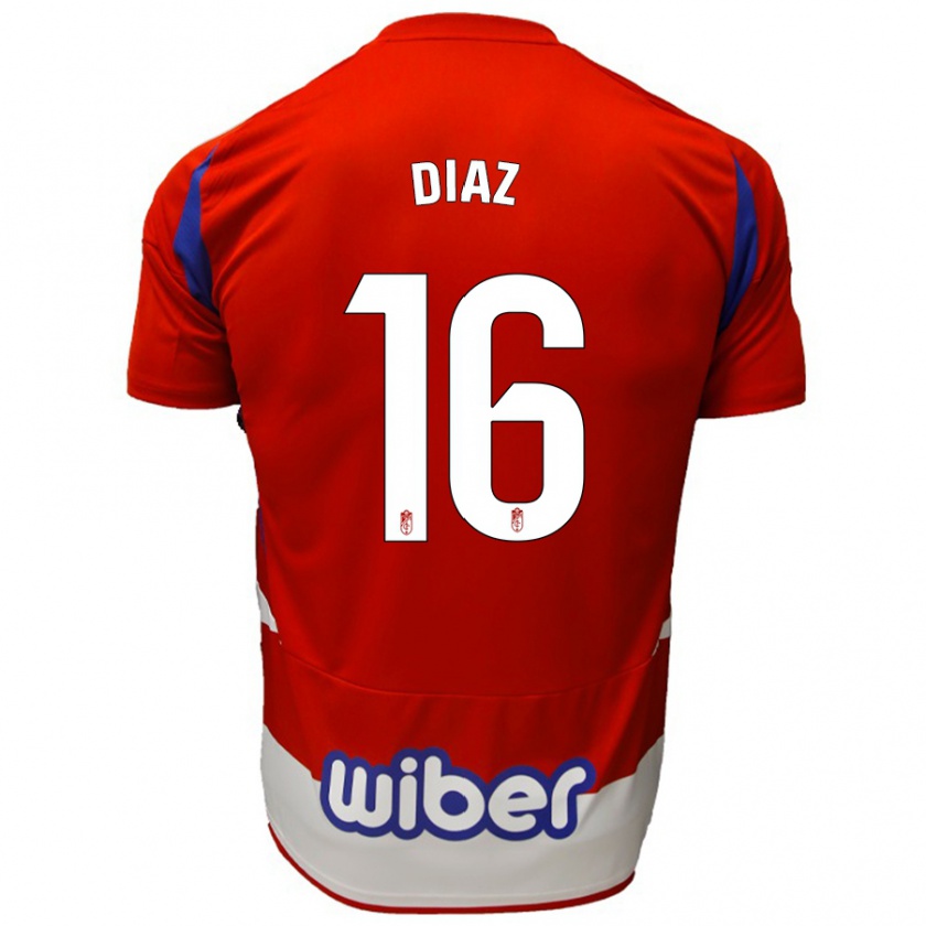 Kandiny Gyermek Víctor Díaz #16 Piros Fehér Kék Hazai Jersey 2024/25 Mez Póló Ing