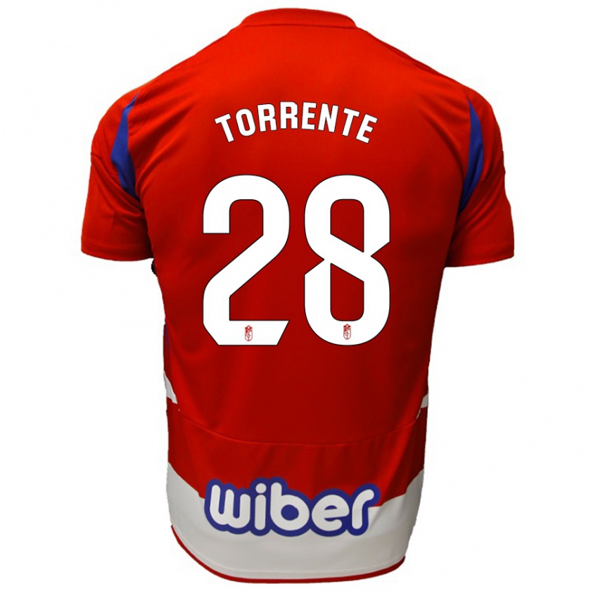 Kandiny Gyermek Raúl Torrente #28 Piros Fehér Kék Hazai Jersey 2024/25 Mez Póló Ing