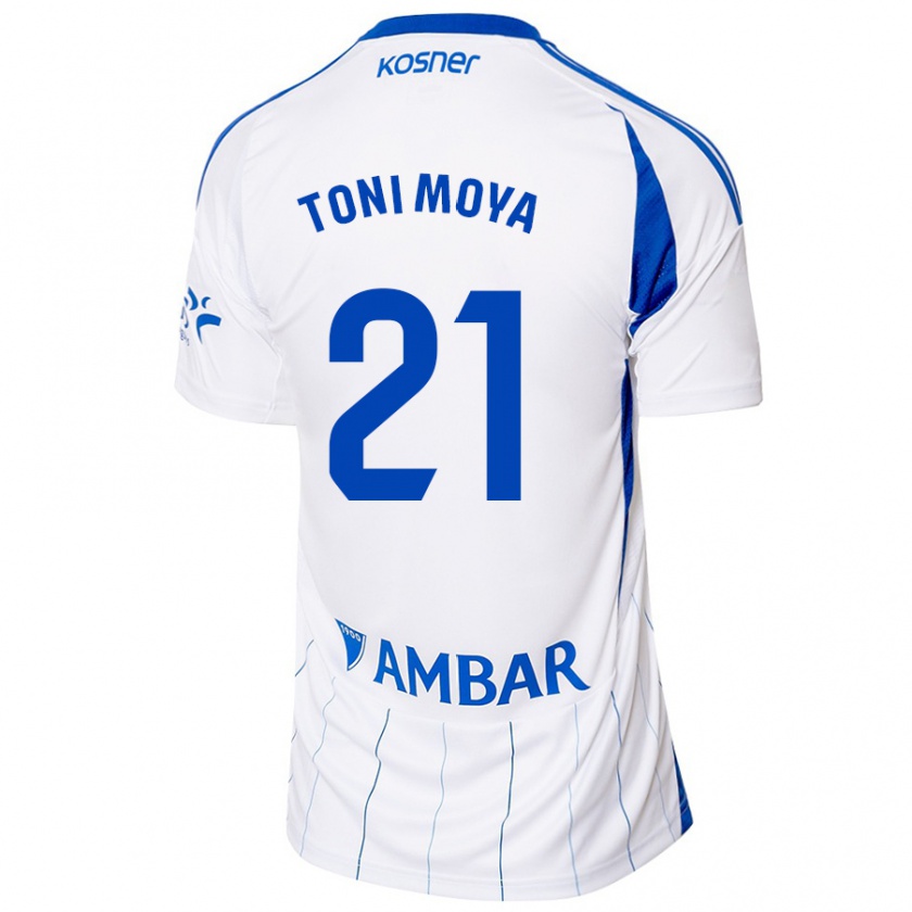 Kandiny Gyermek Toni Moya #21 Piros Fehér Hazai Jersey 2024/25 Mez Póló Ing