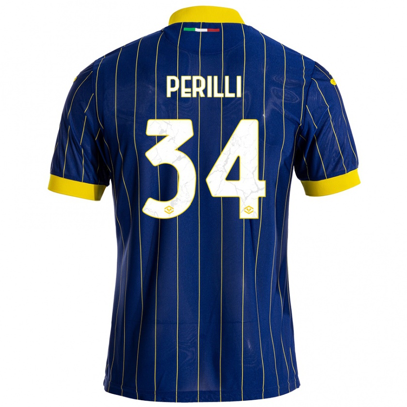 Kandiny Gyermek Simone Perilli #34 Kék Sárga Hazai Jersey 2024/25 Mez Póló Ing