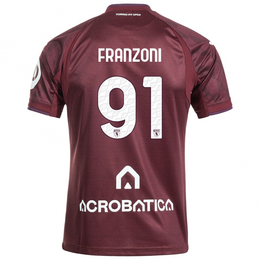 Kandiny Gyermek Nicolò Franzoni #91 Barna Fehér Hazai Jersey 2024/25 Mez Póló Ing