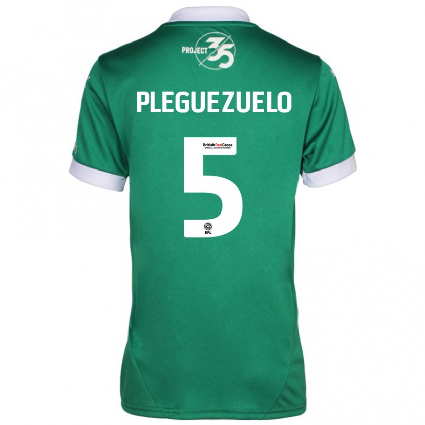 Kandiny Gyermek Julio Pleguezuelo #5 Zöld Fehér Hazai Jersey 2024/25 Mez Póló Ing