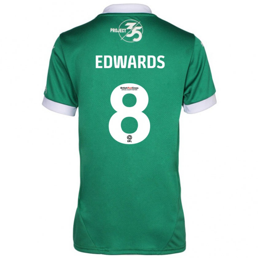 Kandiny Gyermek Joe Edwards #8 Zöld Fehér Hazai Jersey 2024/25 Mez Póló Ing