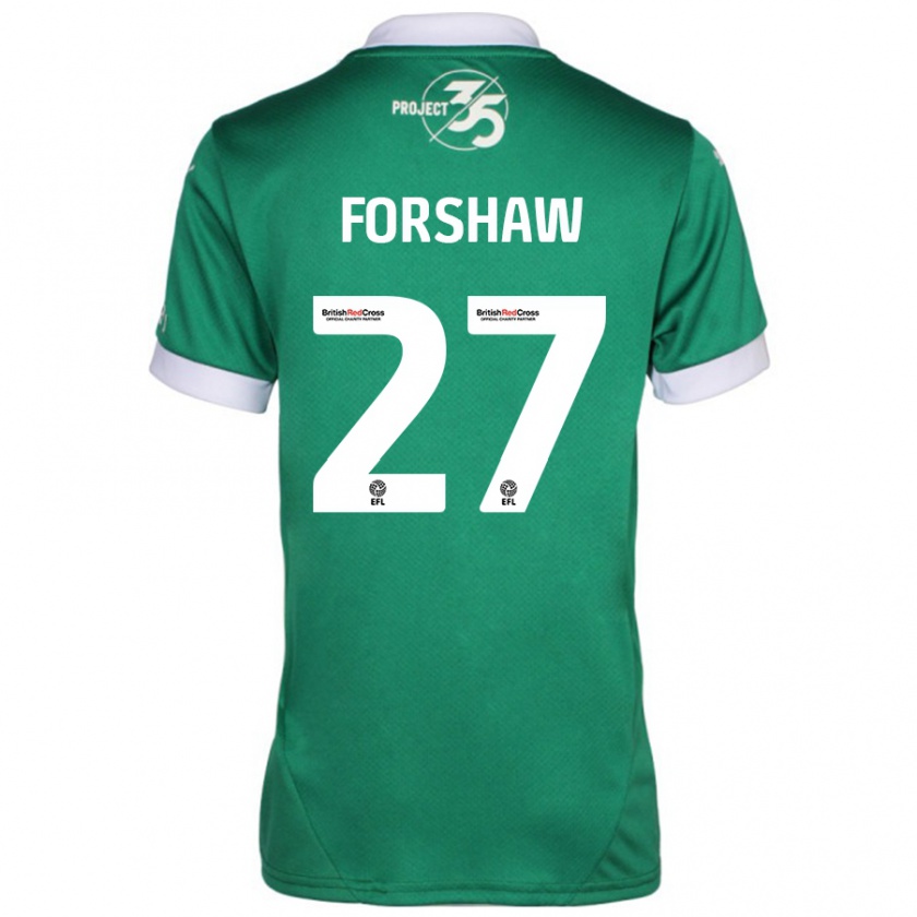 Kandiny Gyermek Adam Forshaw #27 Zöld Fehér Hazai Jersey 2024/25 Mez Póló Ing