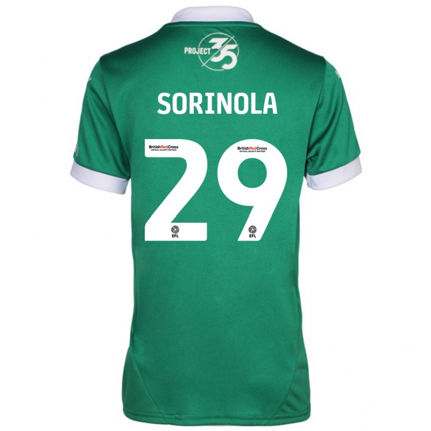 Kandiny Gyermek Matthew Sorinola #29 Zöld Fehér Hazai Jersey 2024/25 Mez Póló Ing