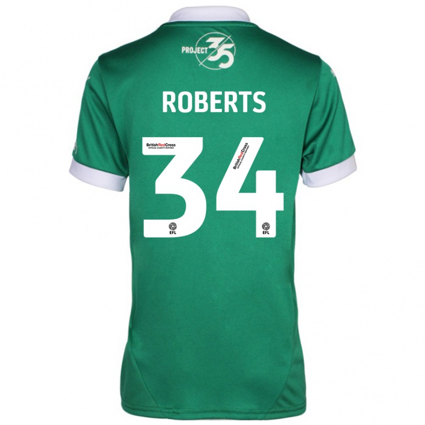 Kandiny Gyermek Caleb Roberts #34 Zöld Fehér Hazai Jersey 2024/25 Mez Póló Ing