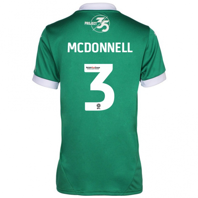 Kandiny Gyermek Rosie Mcdonnell #3 Zöld Fehér Hazai Jersey 2024/25 Mez Póló Ing