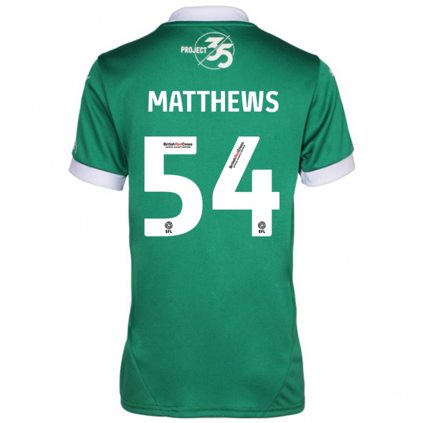 Kandiny Gyermek Jack Matthews #54 Zöld Fehér Hazai Jersey 2024/25 Mez Póló Ing