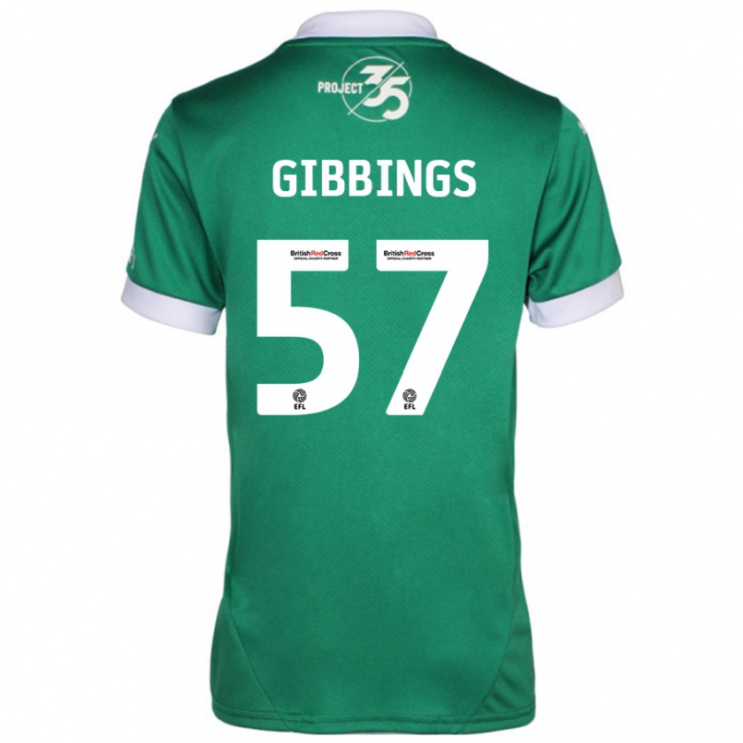 Kandiny Gyermek Cole Gibbings #57 Zöld Fehér Hazai Jersey 2024/25 Mez Póló Ing