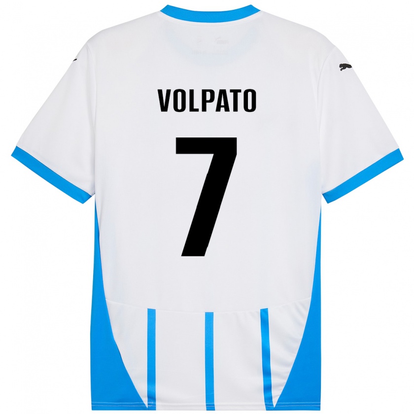 Kandiny Gyermek Cristian Volpato #7 Fehér Kék Idegenbeli Jersey 2024/25 Mez Póló Ing