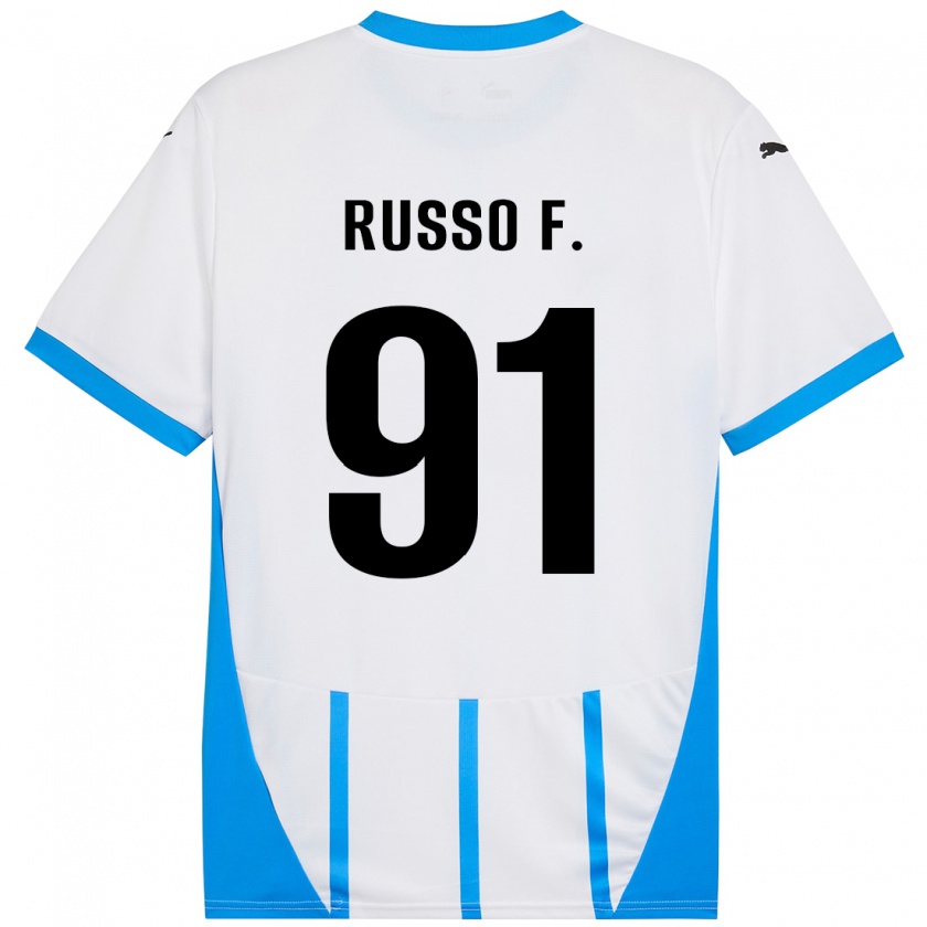 Kandiny Gyermek Flavio Russo #91 Fehér Kék Idegenbeli Jersey 2024/25 Mez Póló Ing