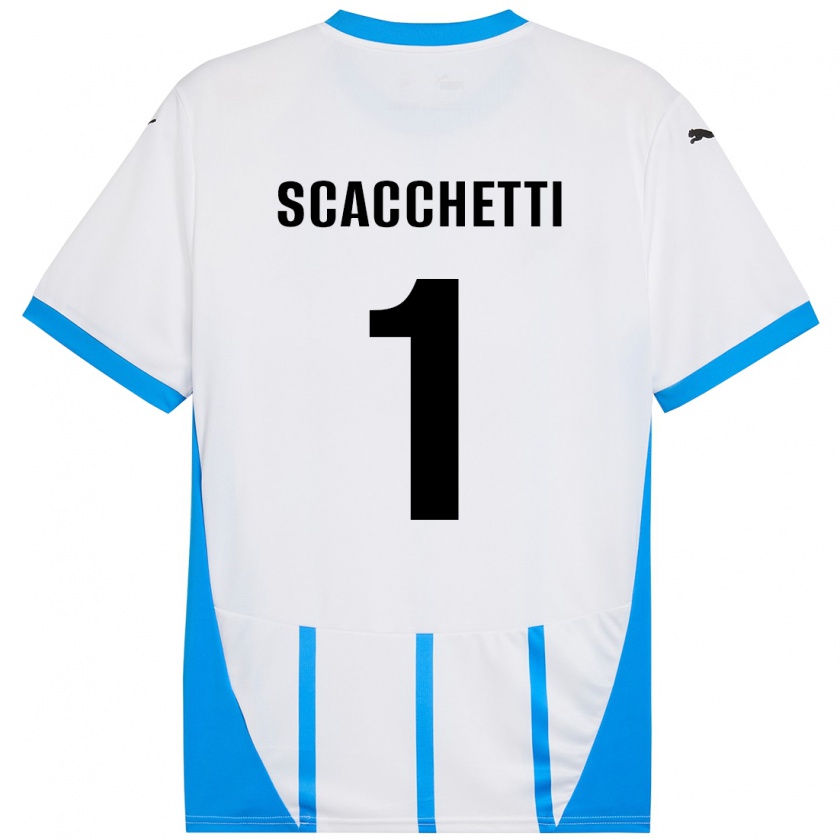 Kandiny Gyermek Alessandro Scacchetti #1 Fehér Kék Idegenbeli Jersey 2024/25 Mez Póló Ing